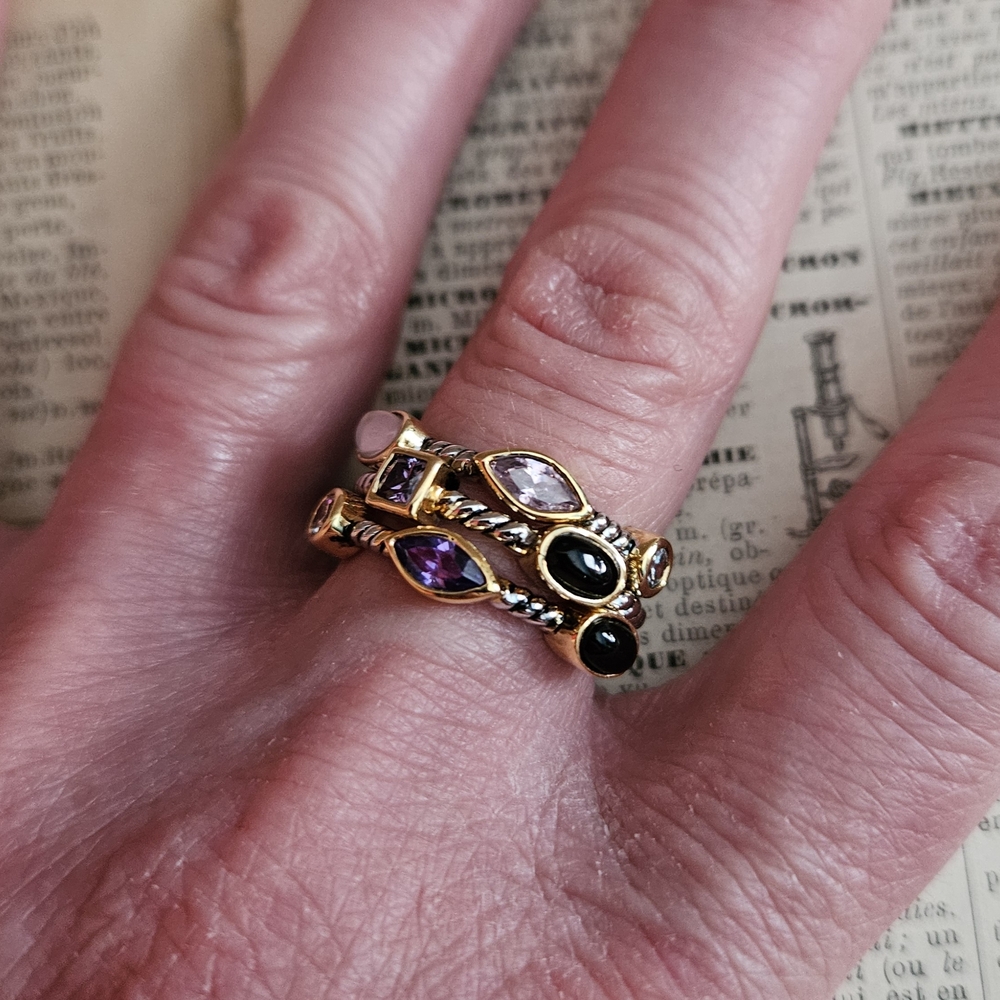 Elegant Multi-Stone Gold and Silver Ring Set - Picture 5 of 5